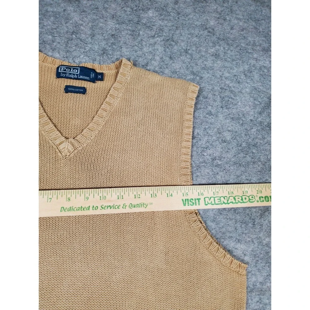 Vintage Polo Ralph Lauren Sweater Vest Mens Med Beige V Neck Pony Knit Pullover